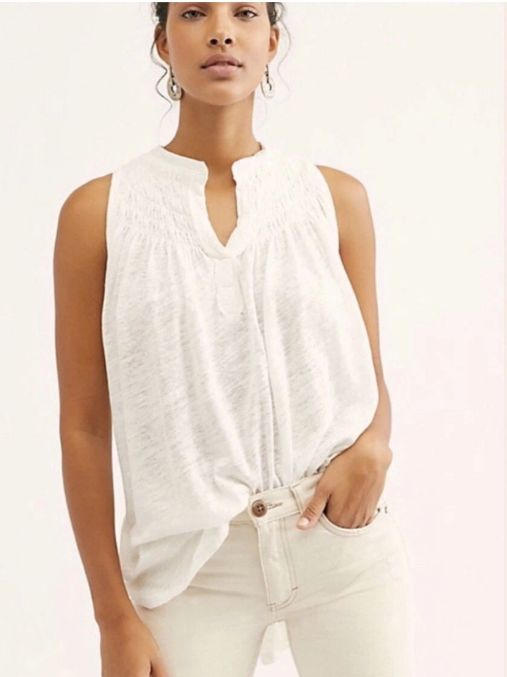 Free People We The Free New to Town Linen/Cotton Tank Top Size Small
